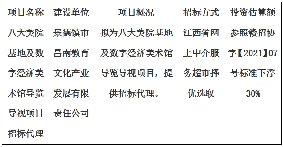 八大美院基地及數(shù)字經(jīng)濟美術館導覽導視項目招標代理計劃公告